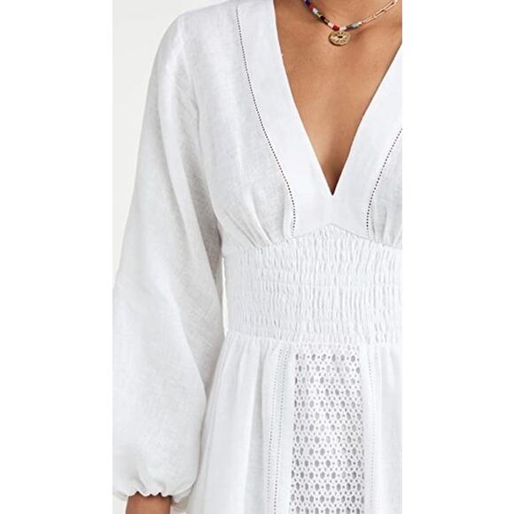 Rebecca Taylor Long Smock Waist Linen & Crochet Dress Size Large - Picture 5 of 13